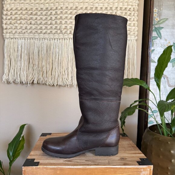 Kelsi Dagger Glenda Brown Leather Shearling Knee High Rubber Sole Flat Boots - Picture 11 of 17